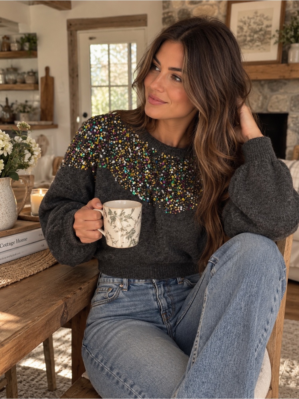ZARA Knit Sequin Embellished Cropped Sweater – Size Small